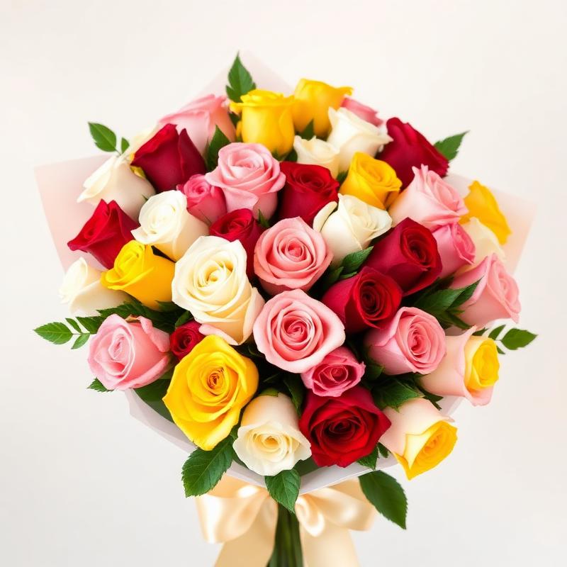 Buquê com 24 Rosas de Três Cores