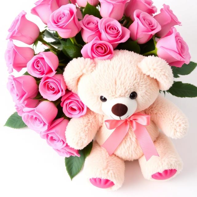 Buquê de 12 Rosas Vermelhas e Pelúcia