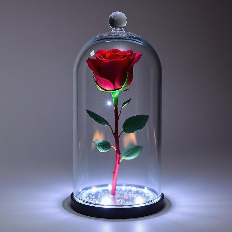 Rosa Preservada Vermelha na Redoma LED